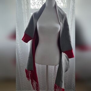 Gray and Red Women's Sweater- Scarf Wrap
